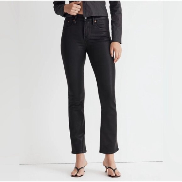 NWT Madewell Mid-Rise Kick Out Crop Jeans in True Black Wash: Coated Edition - Picture 1 of 8